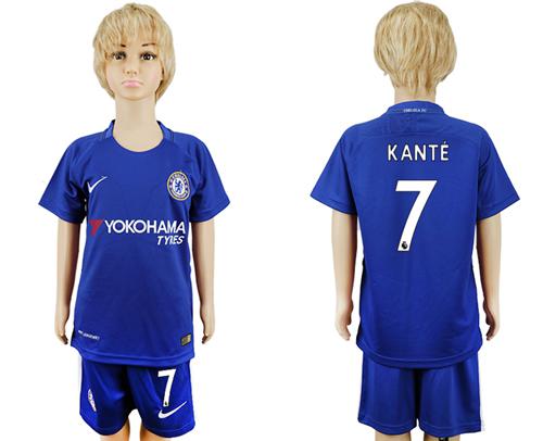 Chelsea #7 Kante Blue Home Kid Soccer Club Jersey